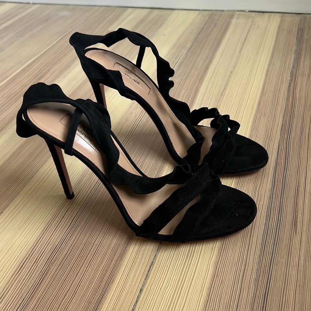 AQUAZURRA Ruffle Sandal black suede 37 NEW IN BOX